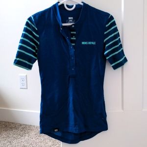 Mons Royale Merino Henley Biking Shirt, Blue, Size XS